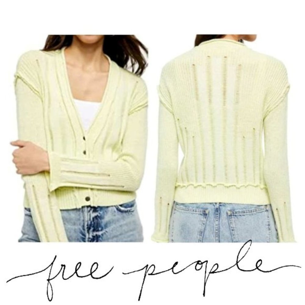 Free People Stevie Multi-ribbed Cardigan Size XL Green Grapes